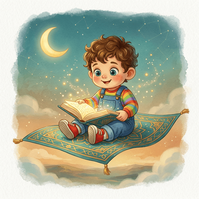 Ege reading on a magical flying carpet